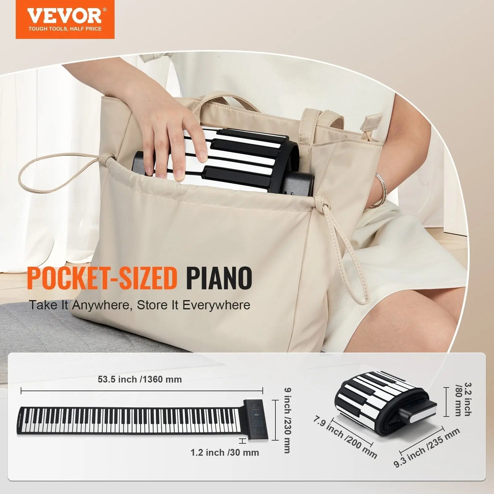 88 Keys Roll Up Keyboard Piano, 128 Rhythms, 128 Tones Portable Electric Digital Hand Roll Piano with Rechargeable Battery 2W Speaker LED Display 5 Ports MIDI Function, for Kids Beginners Adults - Cool Brand Designs