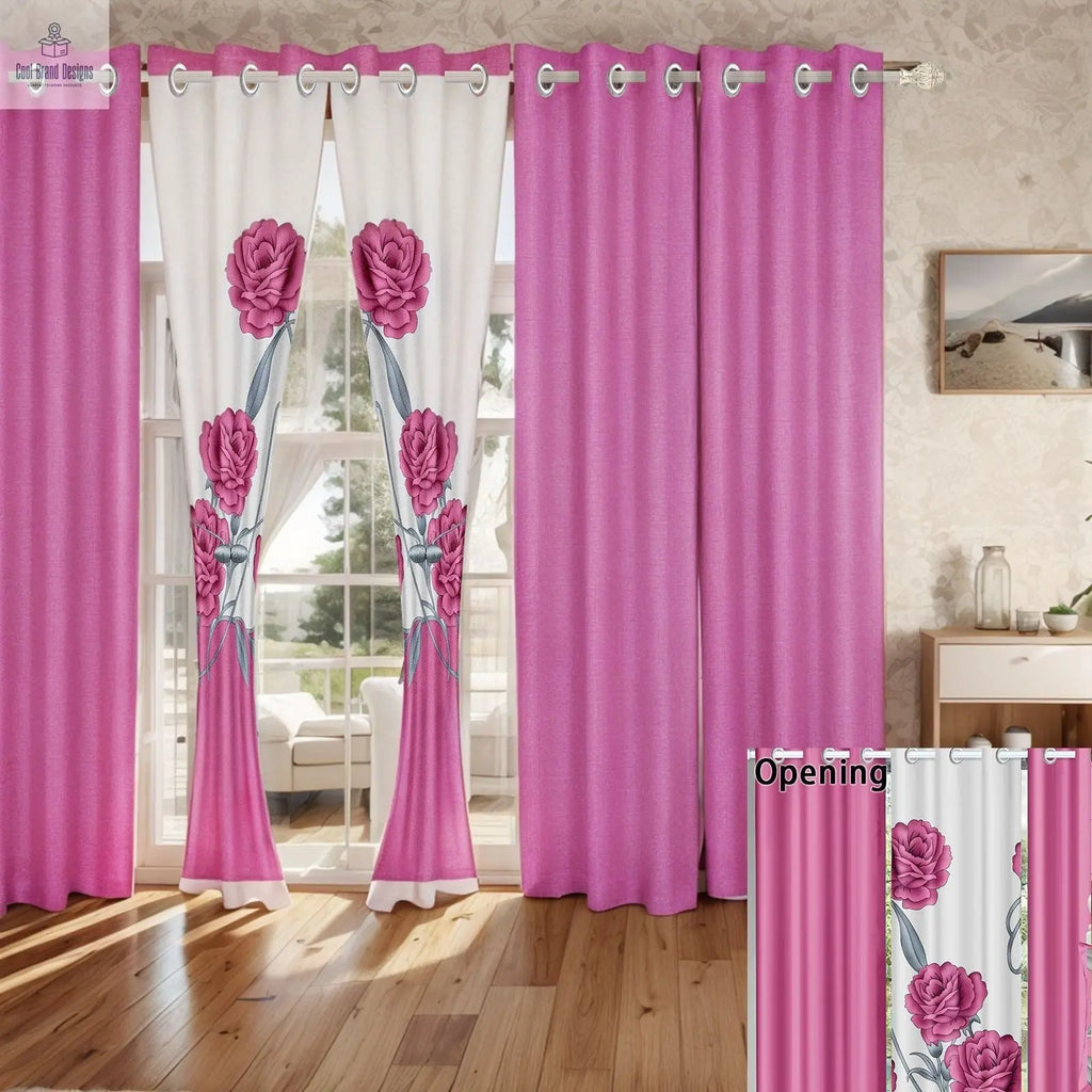 9-Piece Pink Rose Bedding & Curtain Set (Queen/King/Cal King) - Quilted Microfiber Bedspread + Sheer Curtains - Cool Brand Designs