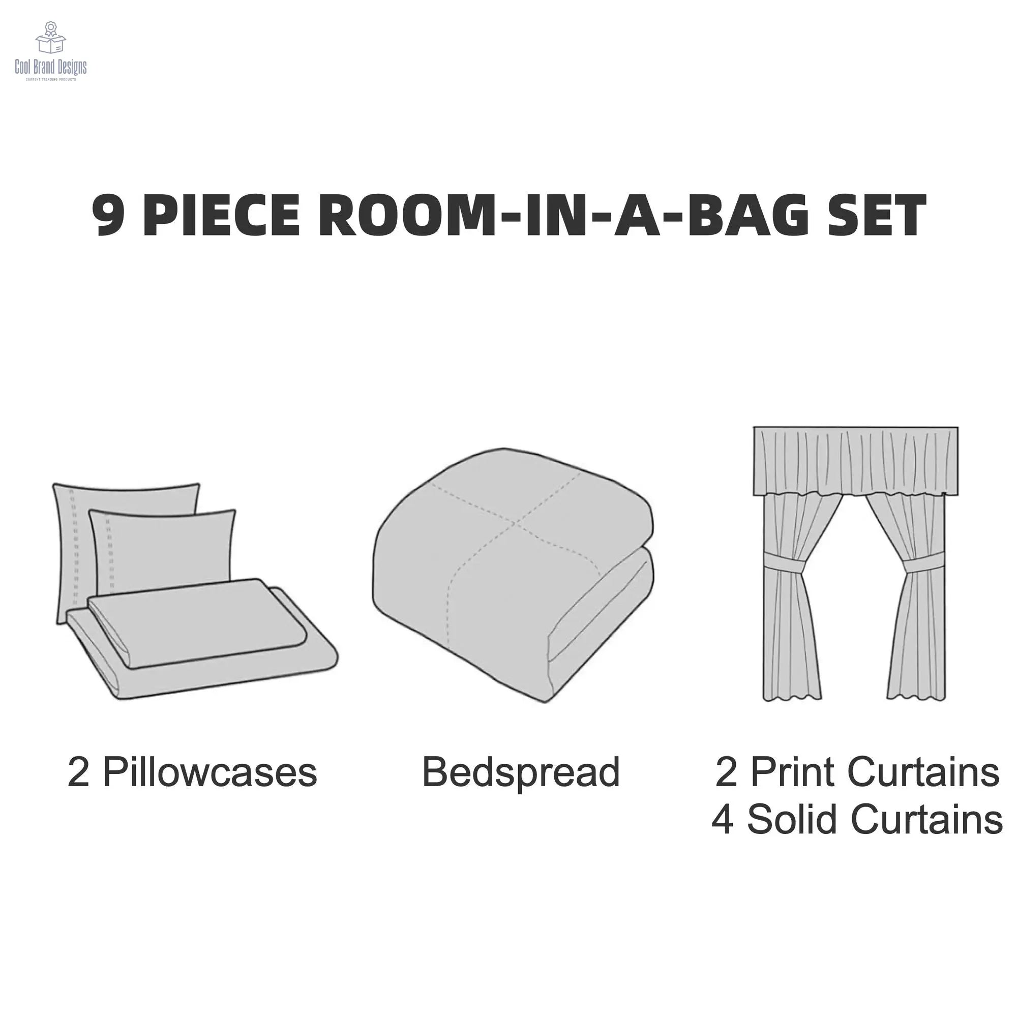 9-Piece Pink Rose Bedding & Curtain Set (Queen/King/Cal King) - Quilted Microfiber Bedspread + Sheer Curtains - Cool Brand Designs