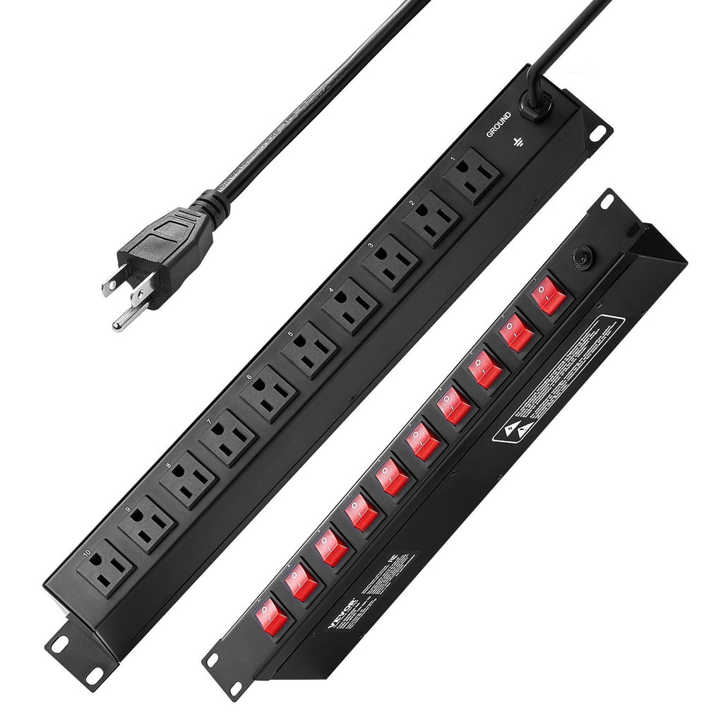10 Outlets, Rack Mount Power Strip Fits Standard 19" Server Racks