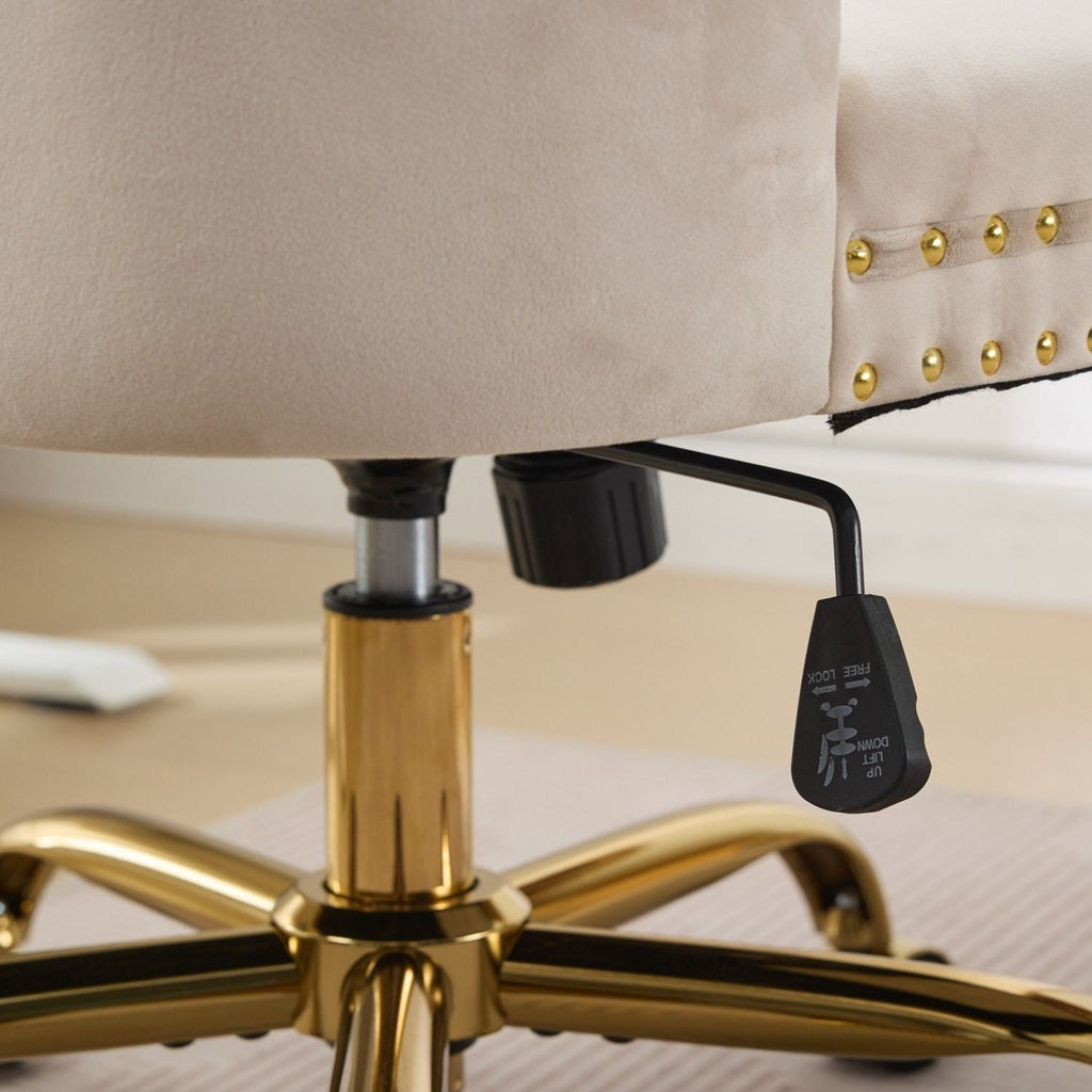 A&A Furniture Office Chair,Modern Velvet Upholstered Tufted Button Home Office Chair with Golden Metal Base,Adjustable Desk Chair Swivel Office Chair (Beige) - Cool Brand Designs