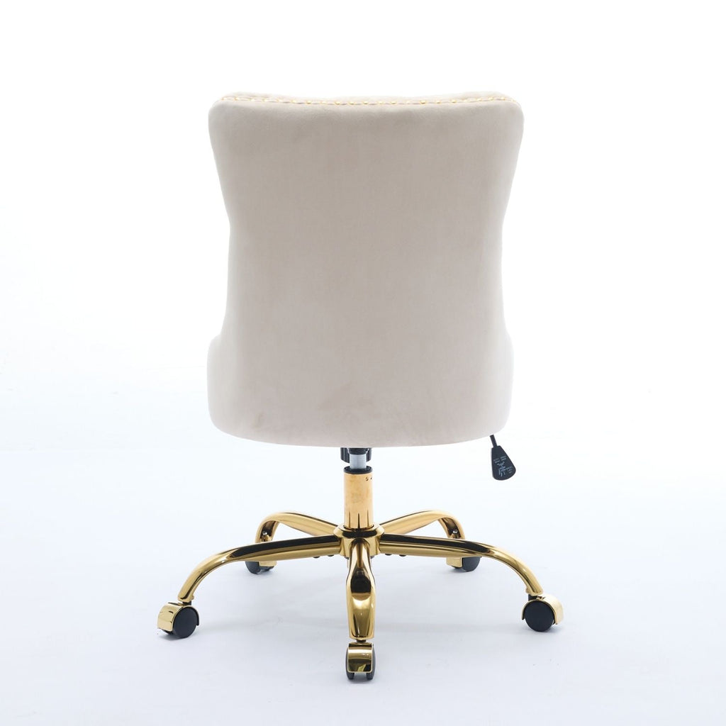A&A Furniture Office Chair,Modern Velvet Upholstered Tufted Button Home Office Chair with Golden Metal Base,Adjustable Desk Chair Swivel Office Chair (Beige) - Cool Brand Designs