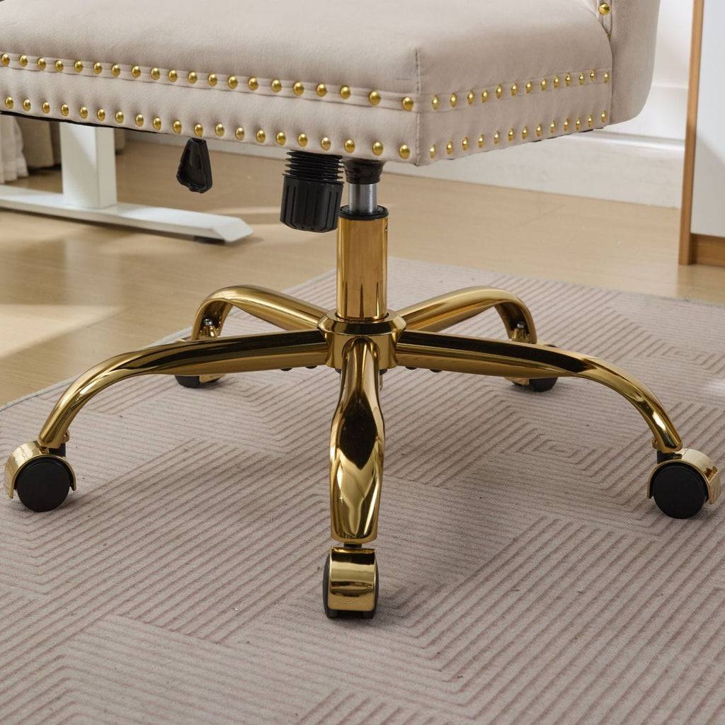 A&A Furniture Office Chair,Modern Velvet Upholstered Tufted Button Home Office Chair with Golden Metal Base,Adjustable Desk Chair Swivel Office Chair (Beige) - Cool Brand Designs