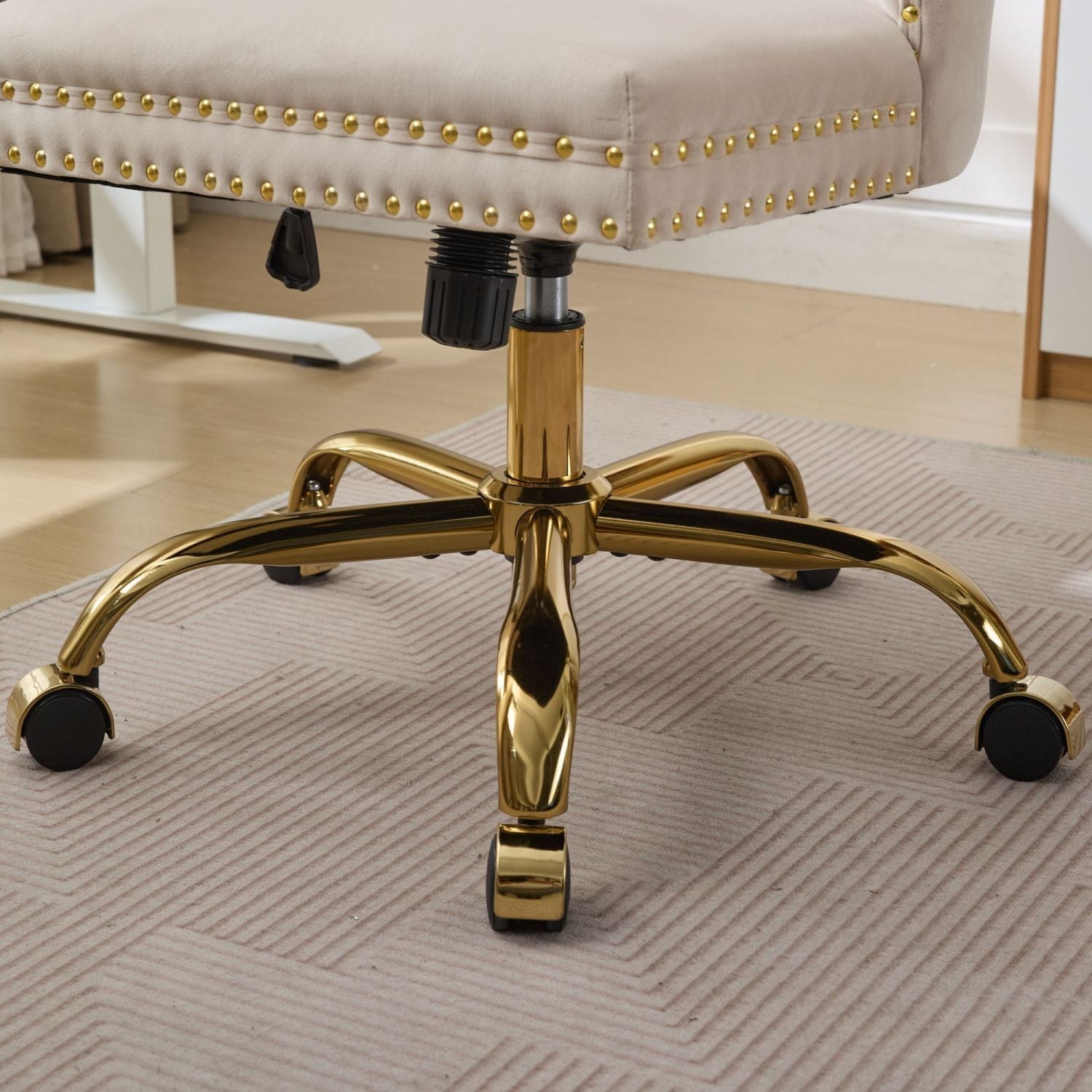 A&A Furniture Office Chair,Modern Velvet Upholstered Tufted Button Home Office Chair with Golden Metal Base,Adjustable Desk Chair Swivel Office Chair (Beige) - Cool Brand Designs