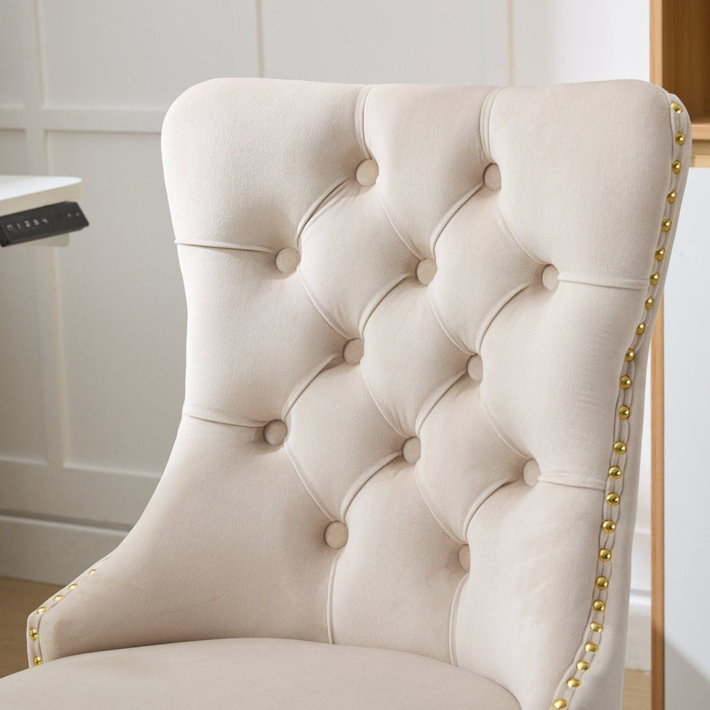 A&A Furniture Office Chair,Modern Velvet Upholstered Tufted Button Home Office Chair with Golden Metal Base,Adjustable Desk Chair Swivel Office Chair (Beige) - Cool Brand Designs