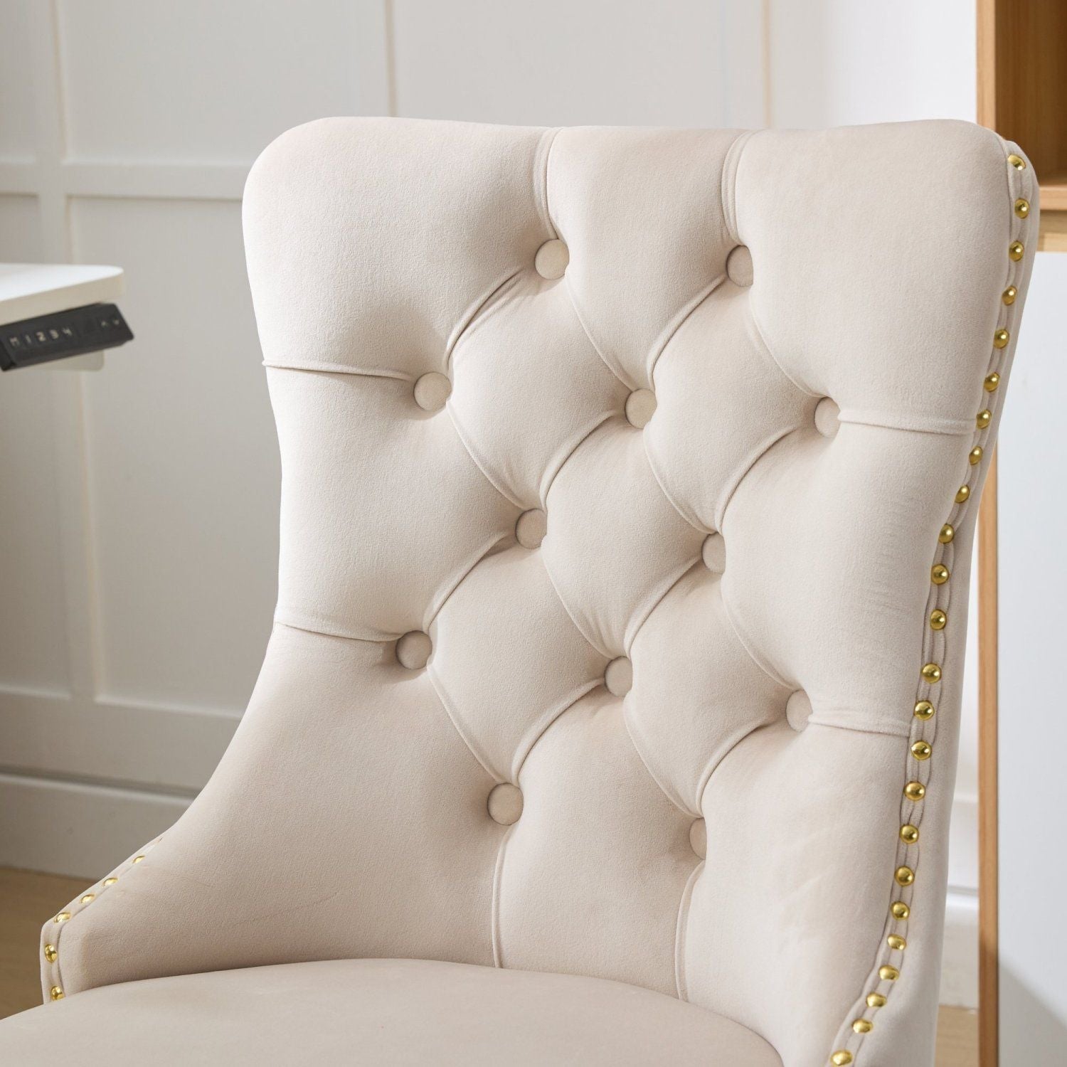 A&A Furniture Office Chair,Modern Velvet Upholstered Tufted Button Home Office Chair with Golden Metal Base,Adjustable Desk Chair Swivel Office Chair (Beige) - Cool Brand Designs