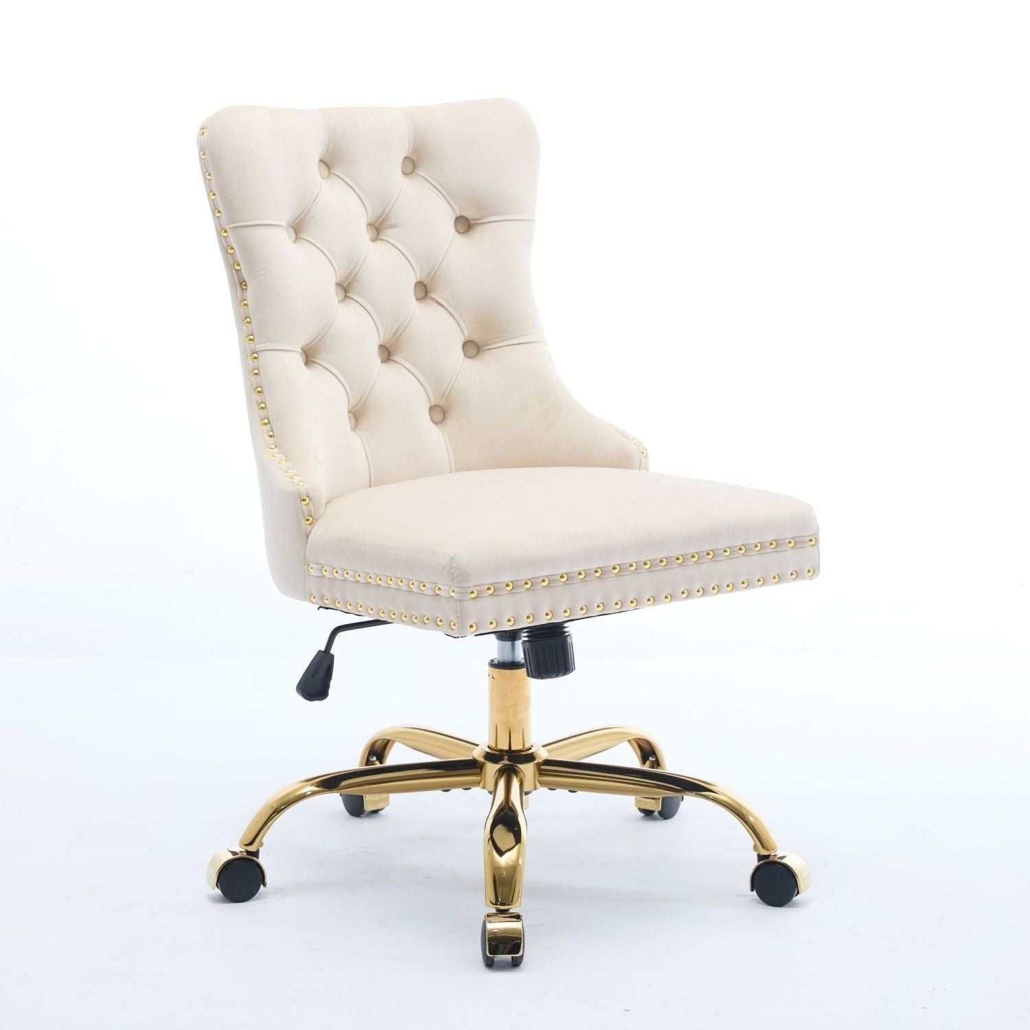 A&A Furniture Office Chair,Modern Velvet Upholstered Tufted Button Home Office Chair with Golden Metal Base,Adjustable Desk Chair Swivel Office Chair (Beige) - Cool Brand Designs