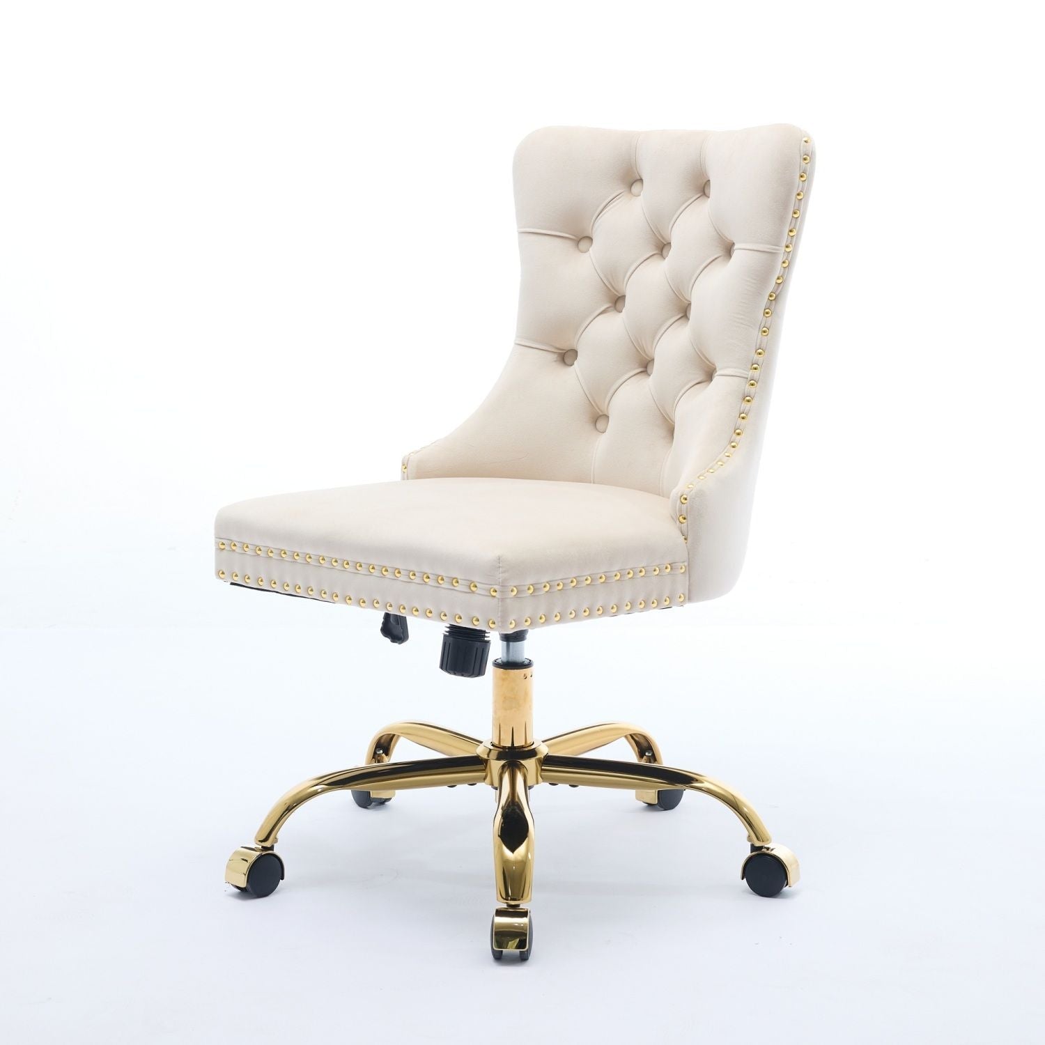 A&A Furniture Office Chair,Modern Velvet Upholstered Tufted Button Home Office Chair with Golden Metal Base,Adjustable Desk Chair Swivel Office Chair (Beige) - Cool Brand Designs