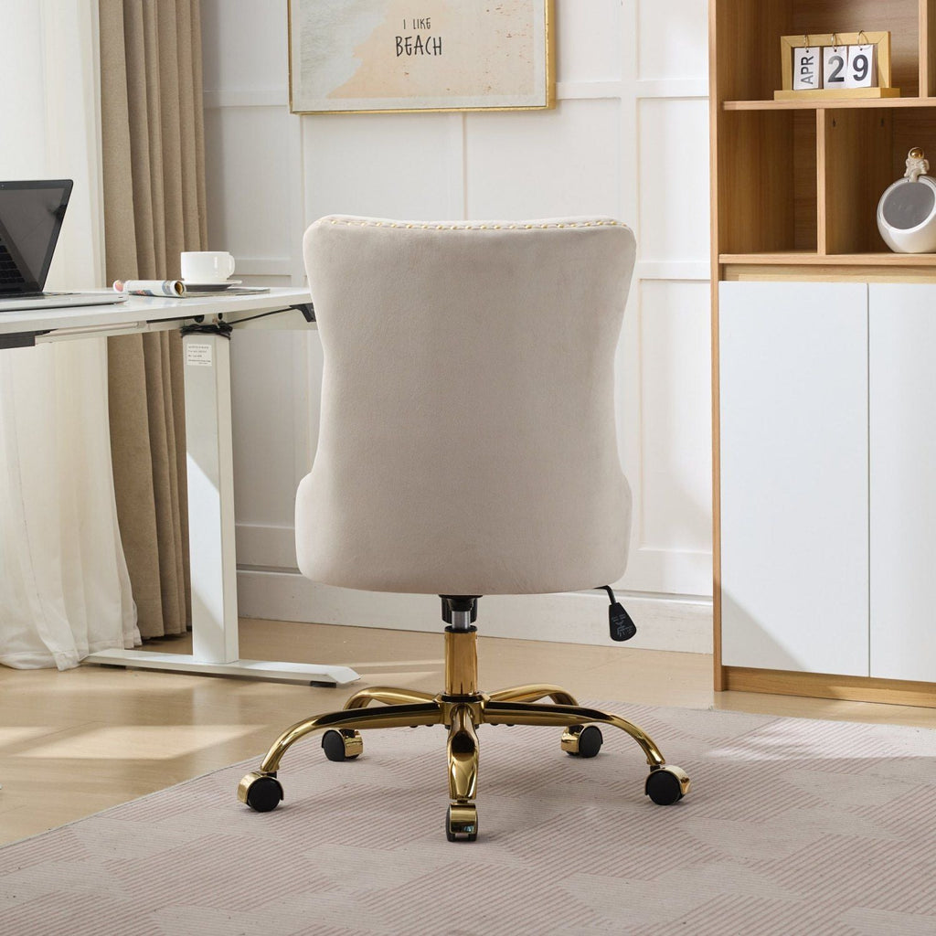 A&A Furniture Office Chair,Modern Velvet Upholstered Tufted Button Home Office Chair with Golden Metal Base,Adjustable Desk Chair Swivel Office Chair (Beige) - Cool Brand Designs