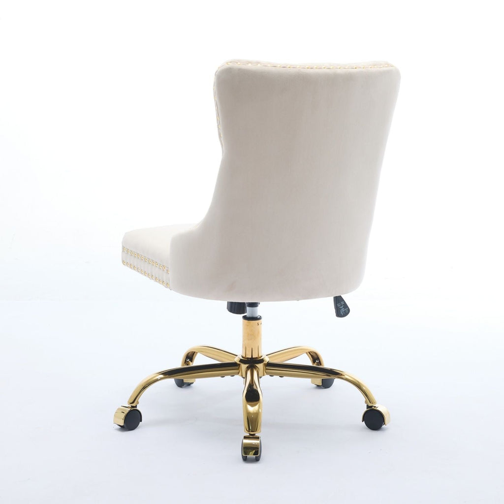 A&A Furniture Office Chair,Modern Velvet Upholstered Tufted Button Home Office Chair with Golden Metal Base,Adjustable Desk Chair Swivel Office Chair (Beige) - Cool Brand Designs