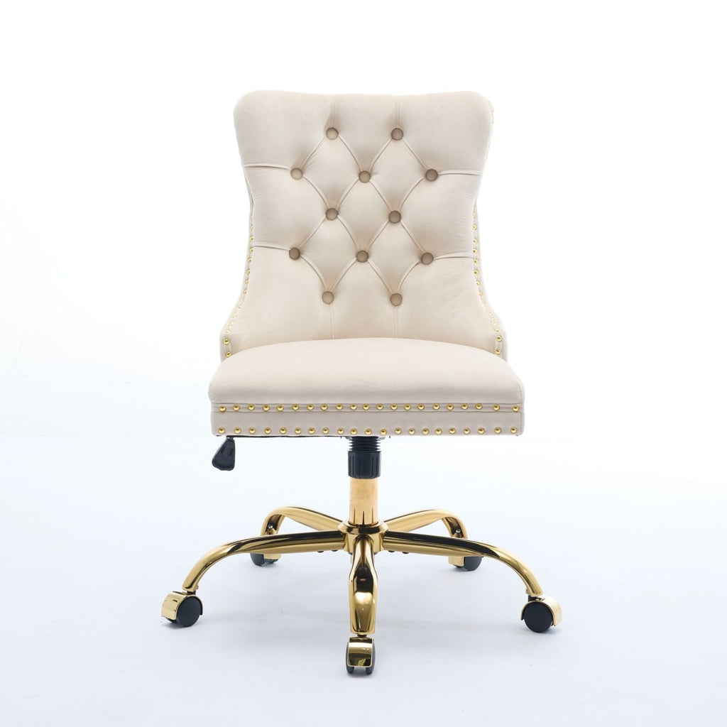 A&A Furniture Office Chair,Modern Velvet Upholstered Tufted Button Home Office Chair with Golden Metal Base,Adjustable Desk Chair Swivel Office Chair (Beige) - Cool Brand Designs