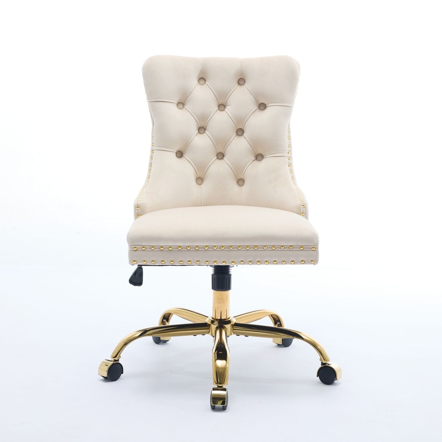 A&A Furniture Office Chair,Modern Velvet Upholstered Tufted Button Home Office Chair with Golden Metal Base,Adjustable Desk Chair Swivel Office Chair (Beige) - Cool Brand Designs
