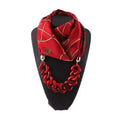 Acrylic Chain High Fashion Image Printing Satin Women Scarf Necklace - Red JewelryBund