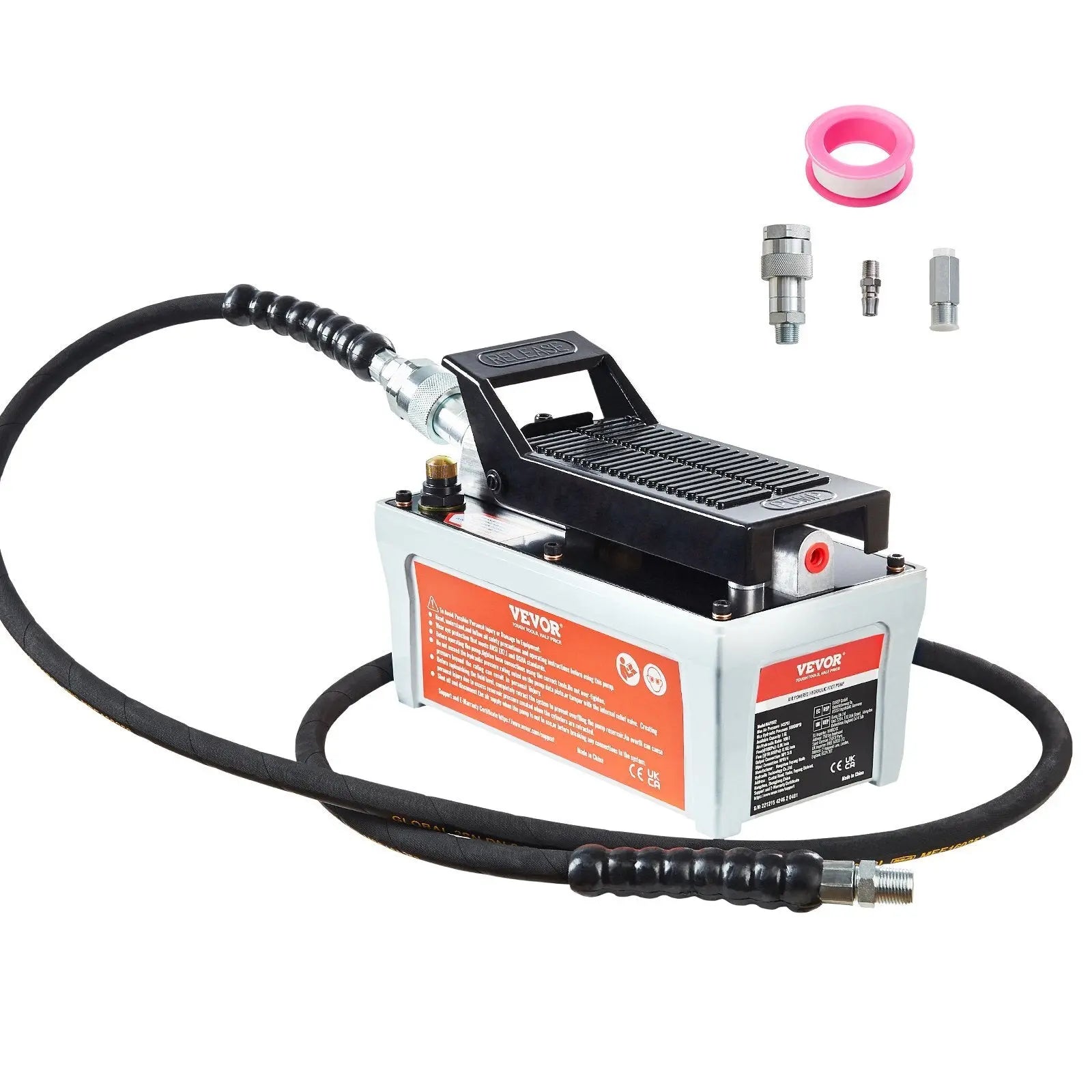 Air Hydraulic Pump, 10,000 PSI 1/2 Gal Reservoir, NPT 3/8" Oil Outlet, NPT 1/4" Inlet, 6.6 ft Pipe, Foot Actuated Hydraulic Pump Air Treadle for Auto Body Frame Machines and Pulling Post, Gray VEVOR
