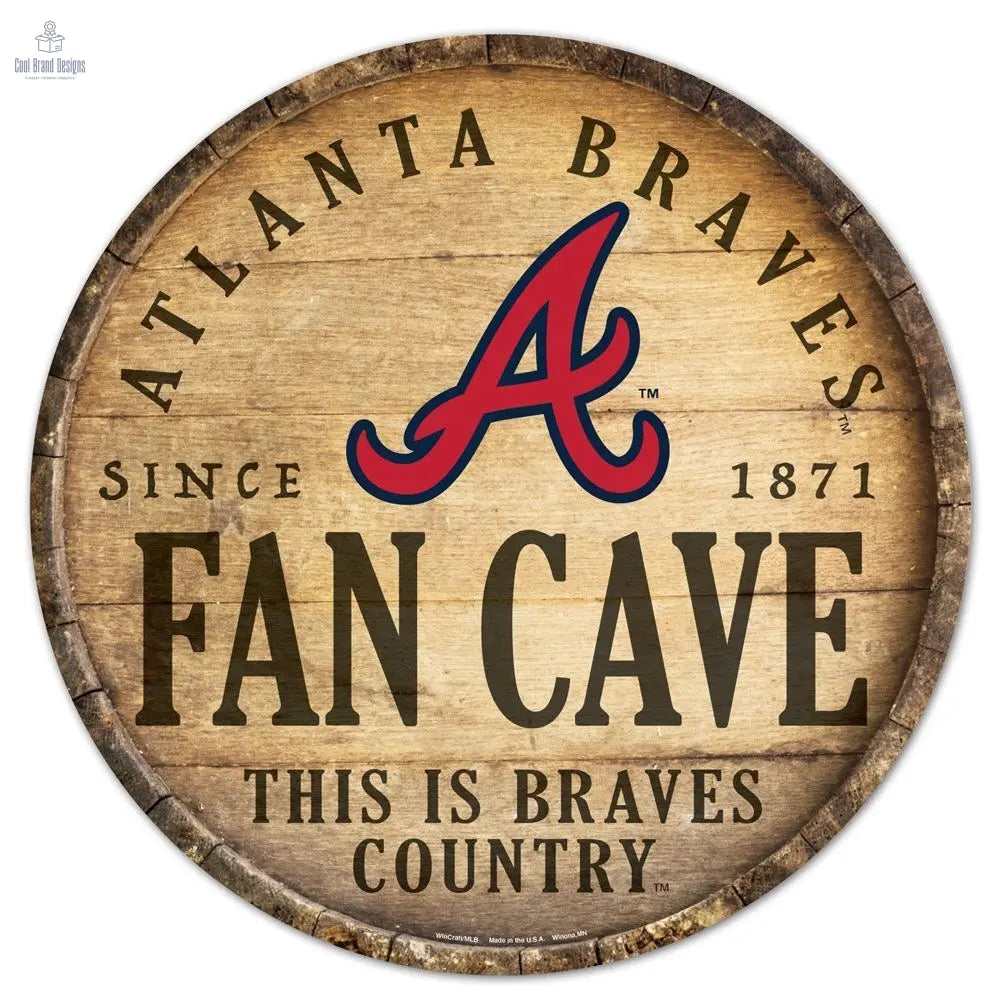 Atlanta Braves Sign Wood 14 Inch Round Barrel Top Design - Cool Brand Designs