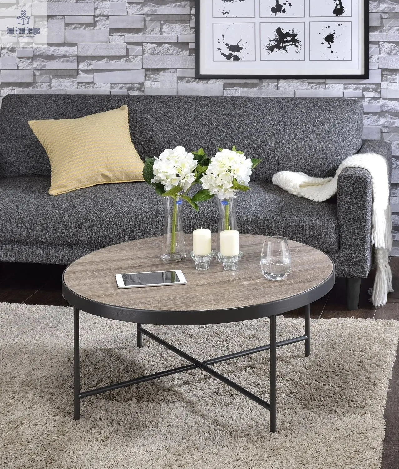 Bage Weathered Gray Oak & Metal Finish Coffee Table - Cool Brand Designs