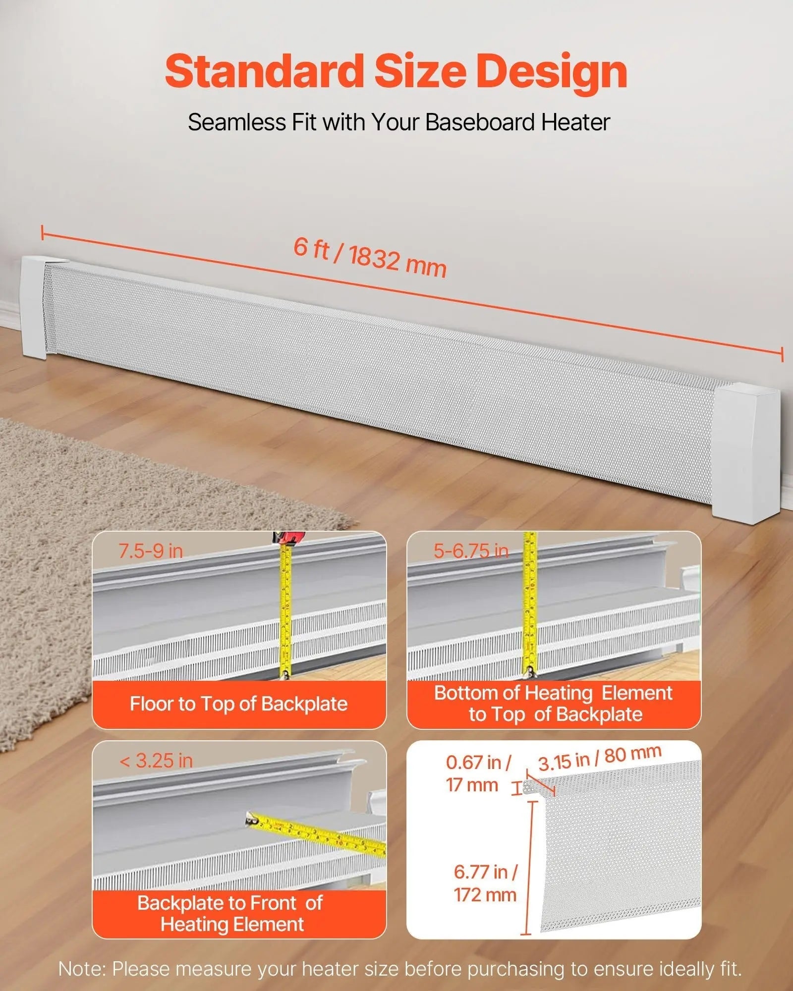 Baseboard Heater Covers, Premium Series 6 ft Standard Electric Heating Unit Front Cover for Home Improvement, Heavy - duty Steel, Easy Installation for Bedroom Replacing Old Cover, White - Cool Brand Designs