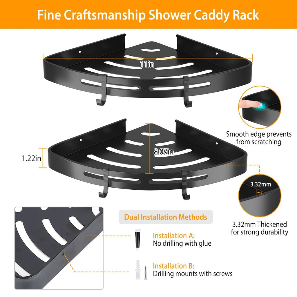 Bath Corner Shower Shelves Adhesive Caddy, Wall Mounted, No Drilling Racks Shower Organizer Basket, Aluminum Storage for Bathroom Kitchen - Cool Brand Designs