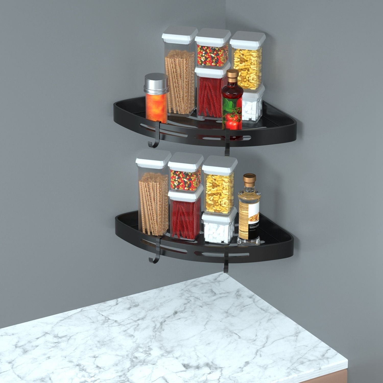 Bath Corner Shower Shelves Adhesive Caddy, Wall Mounted, No Drilling Racks Shower Organizer Basket, Aluminum Storage for Bathroom Kitchen - Cool Brand Designs