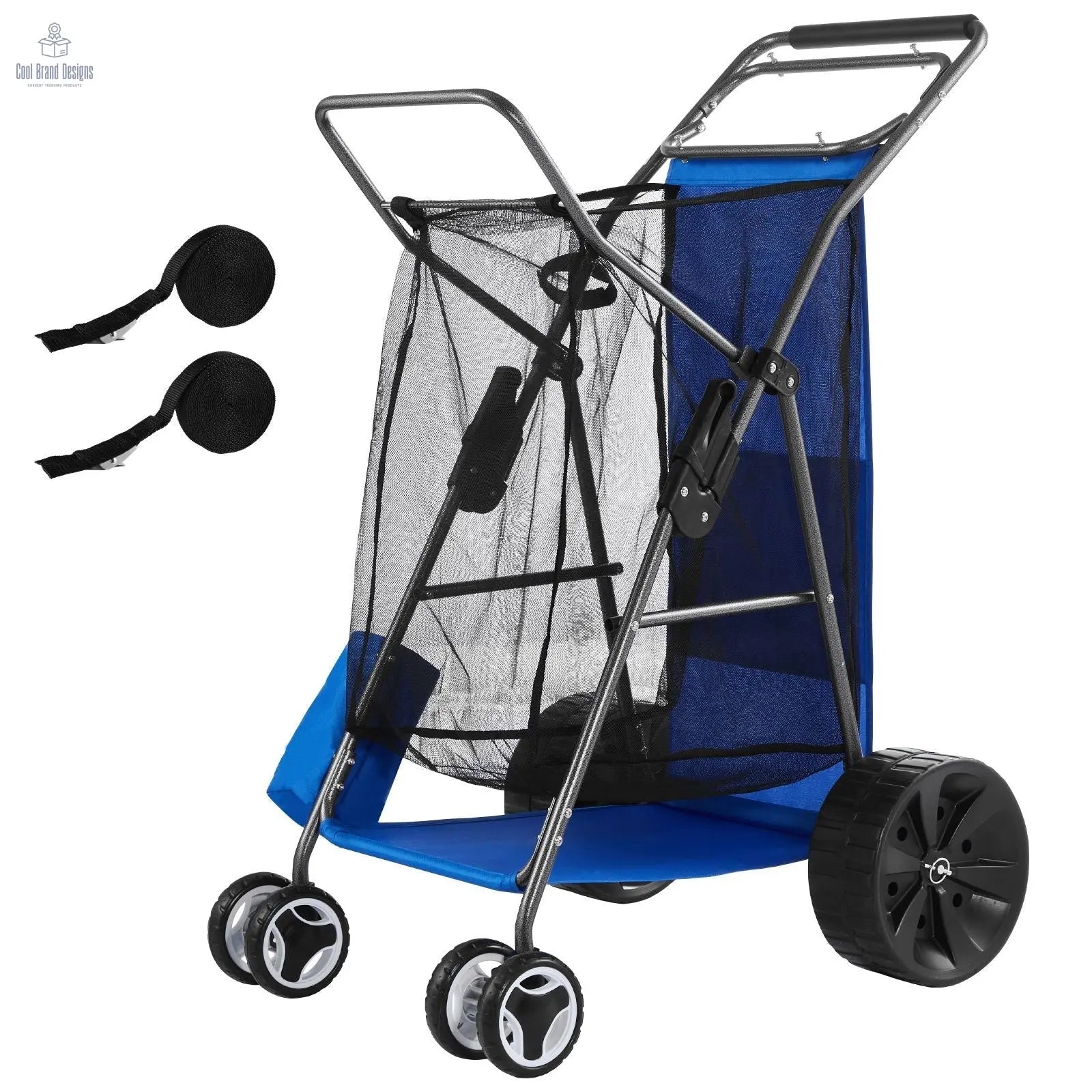 Beach Cart with Large Wheels for Sand, 165 lbs Load Capacity, Heavy Duty Folding Beach Wagon with 10" Solid Wheels, Insulated Cooler Bag, Umbrella Holder, Holds 4 Chairs for Camping & Fishing - Cool Brand Designs
