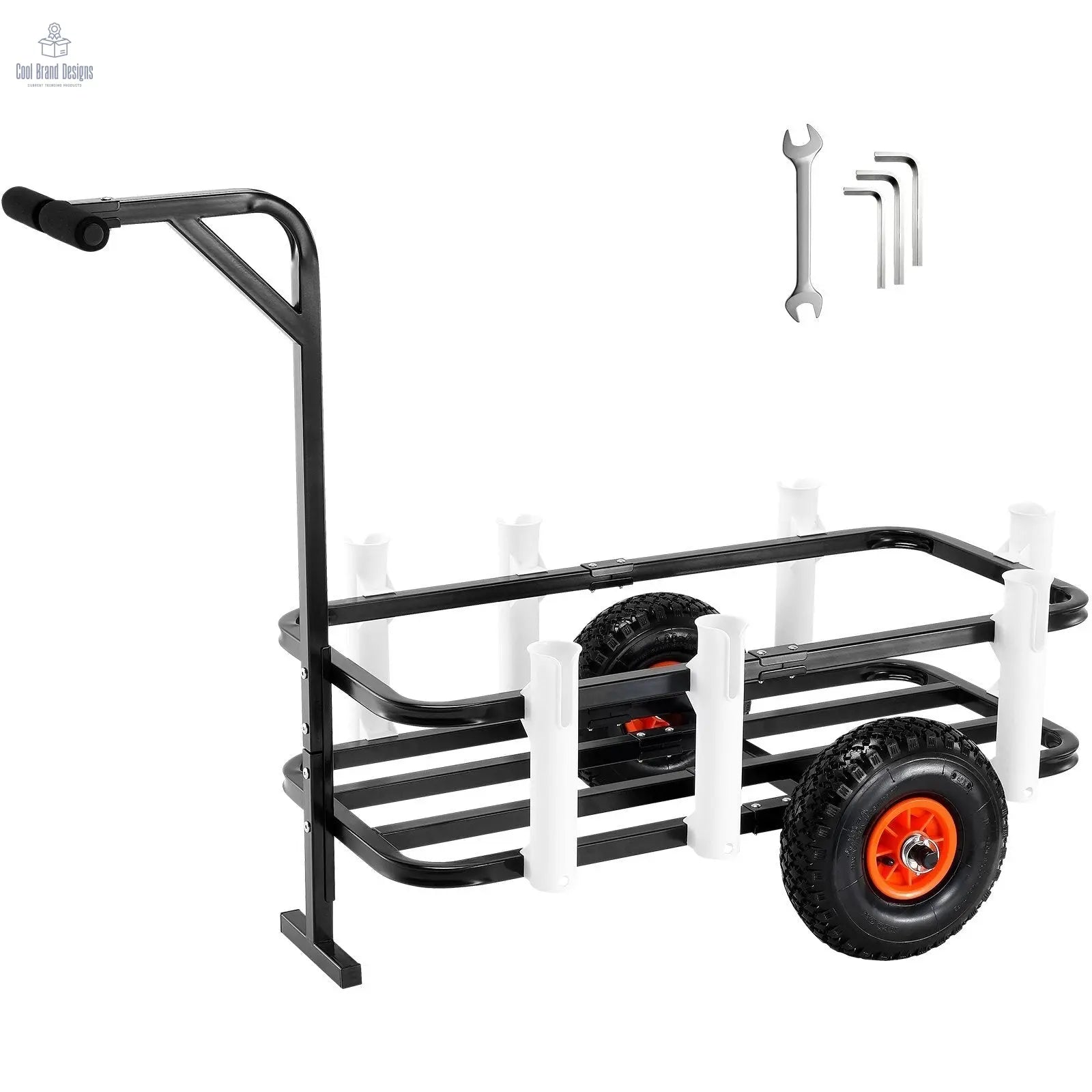 Beach Fishing Cart, 200 lbs Load Capacity, Fish and Marine Cart with Two 11" Big Wheels Rubber Balloon Tires for Sand, Heavy - Duty Steel Pier Wagon Trolley with 7 Rod Holders for Fishing, Picnic - Cool Brand Designs