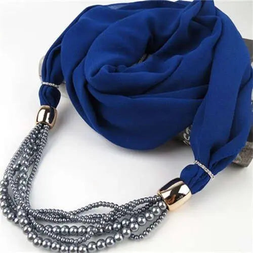 Beads Chain Statement Fashion Autumn and Winter Style Women Scarf Necklace - Royal Blue - Cool Brand Designs