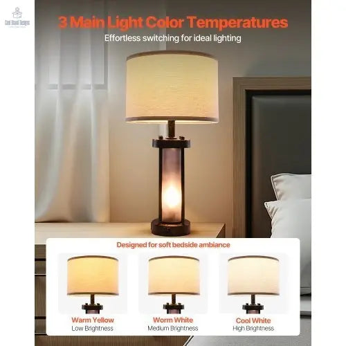 Bedside Lamp with USB C+A Ports & AC Outlet - Cool Brand Designs