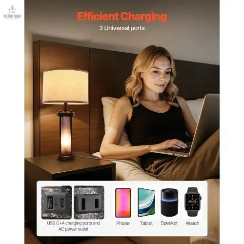 Bedside Lamp with USB C+A Ports & AC Outlet - Cool Brand Designs
