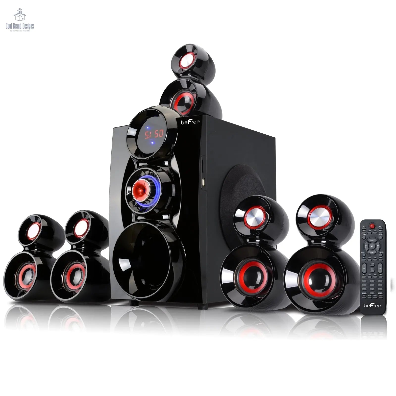 beFree Sound 5.1 Channel Bluetooth Surround Sound Speaker System - Red - Cool Brand Designs
