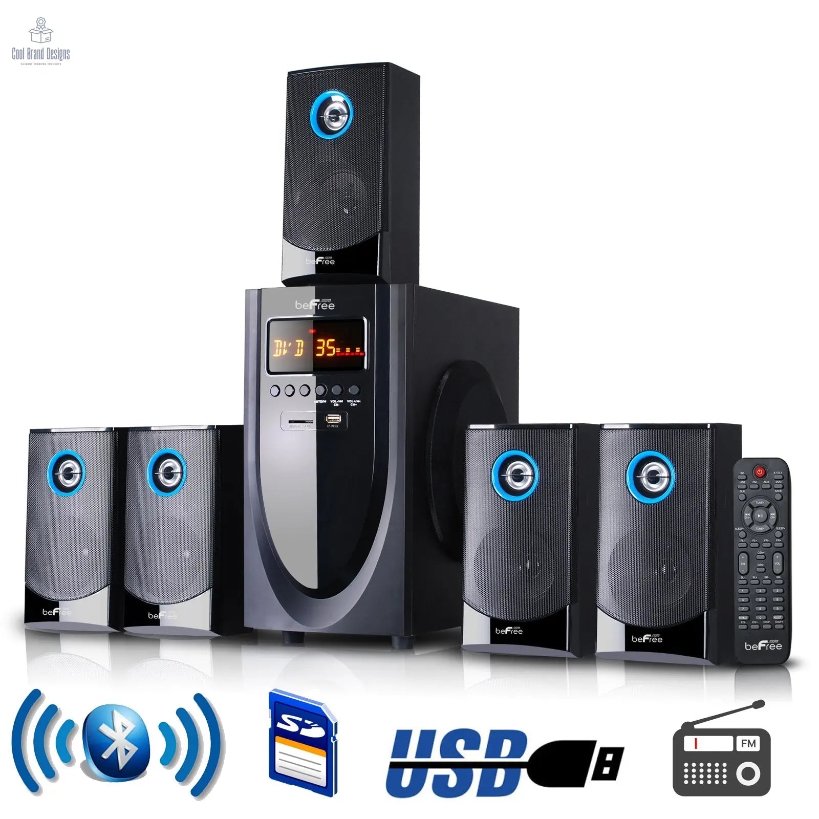 beFree Sound 5.1 Channel Surround Sound Bluetooth Speaker System - Cool Brand Designs