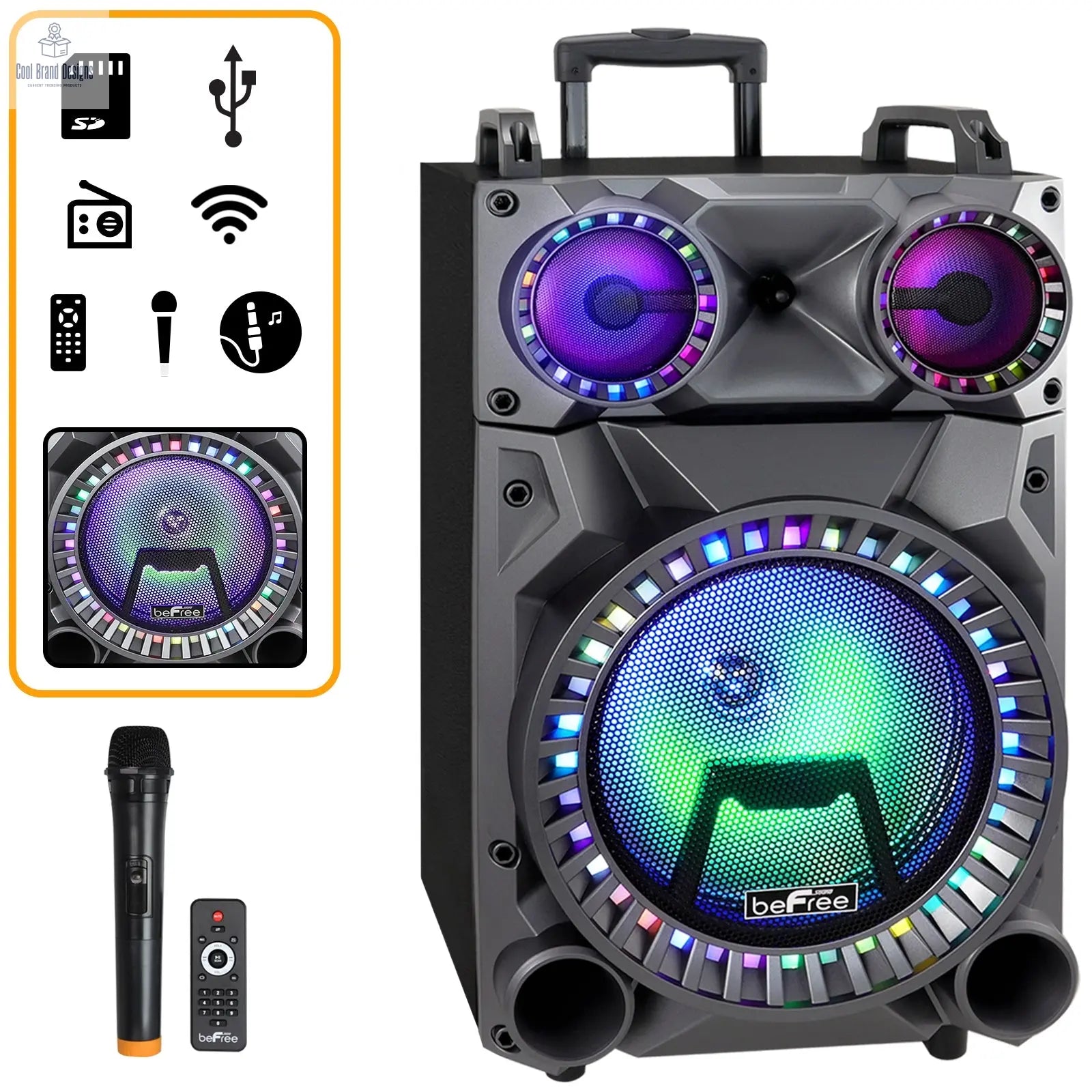 beFree Sound Rechargeable 12 Inch Bluetooth Portable Party Speaker with Party Lights, FM Radio and USB/TF Inputs beFree Sound