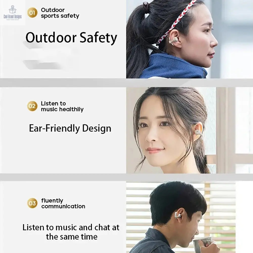 Bone Conduction Bluetooth 5.3 Headphones Ear Clip - On Wireless Sports Earphone Noise Reduction Headset Pink White - Cool Brand Designs