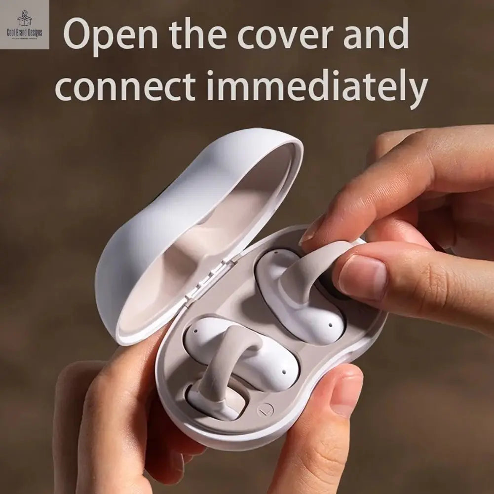 Bone Conduction Bluetooth 5.3 Headphones Ear Clip - On Wireless Sports Earphone Noise Reduction Headset Pink White - Cool Brand Designs