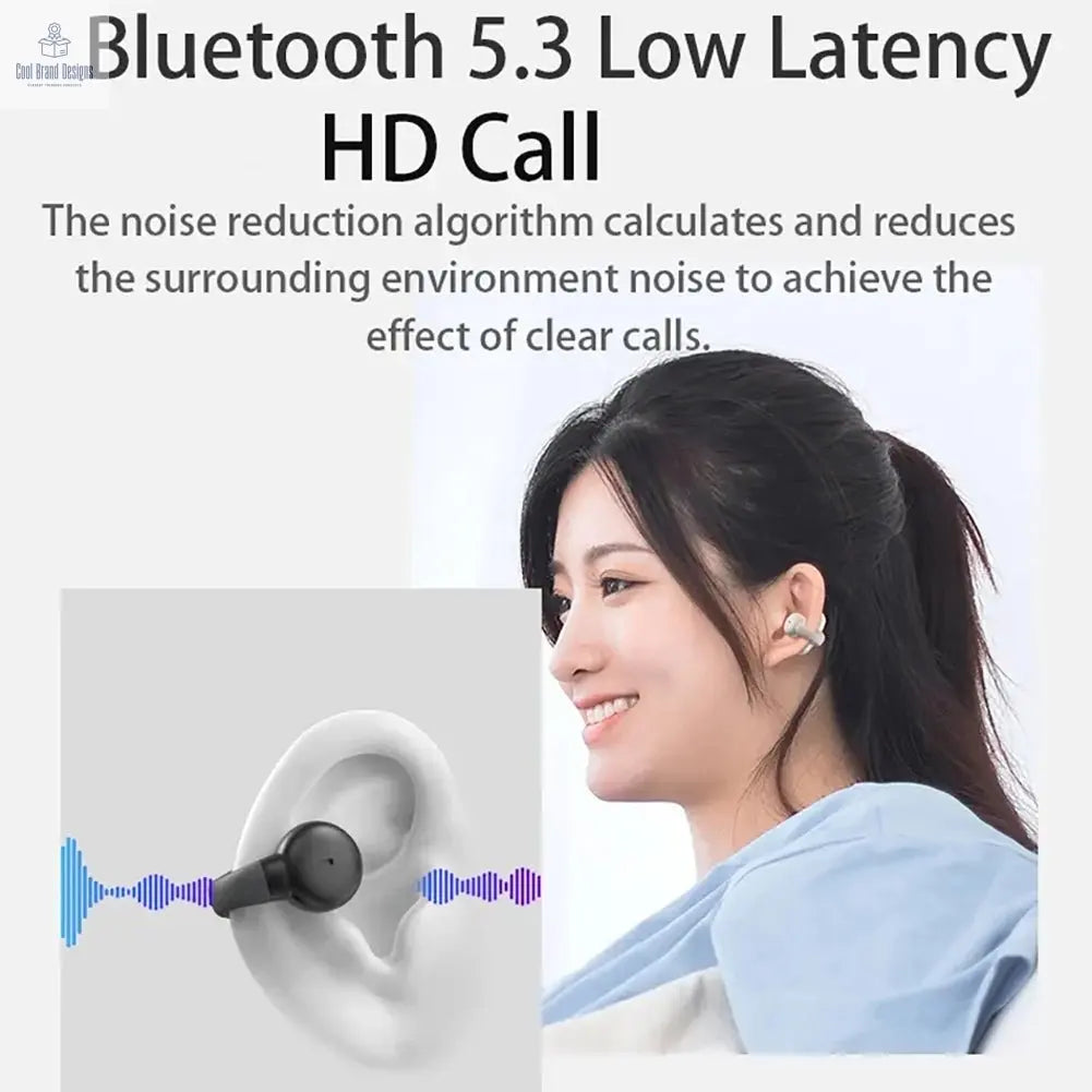 Bone Conduction Bluetooth 5.3 Headphones Ear Clip - On Wireless Sports Earphone Noise Reduction Headset Pink White - Cool Brand Designs