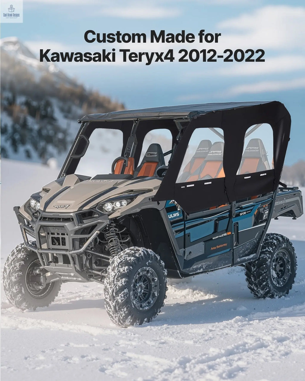 Cab Enclosure Upper Doors, Compatible with Kawasaki Teryx4 2012 - 2022, Soft Upper Doors, Windproof & Waterproof Upgraded Zipper UTV Soft Side Window Kit, Work with Roof and Partial Windshields - Cool Brand Designs