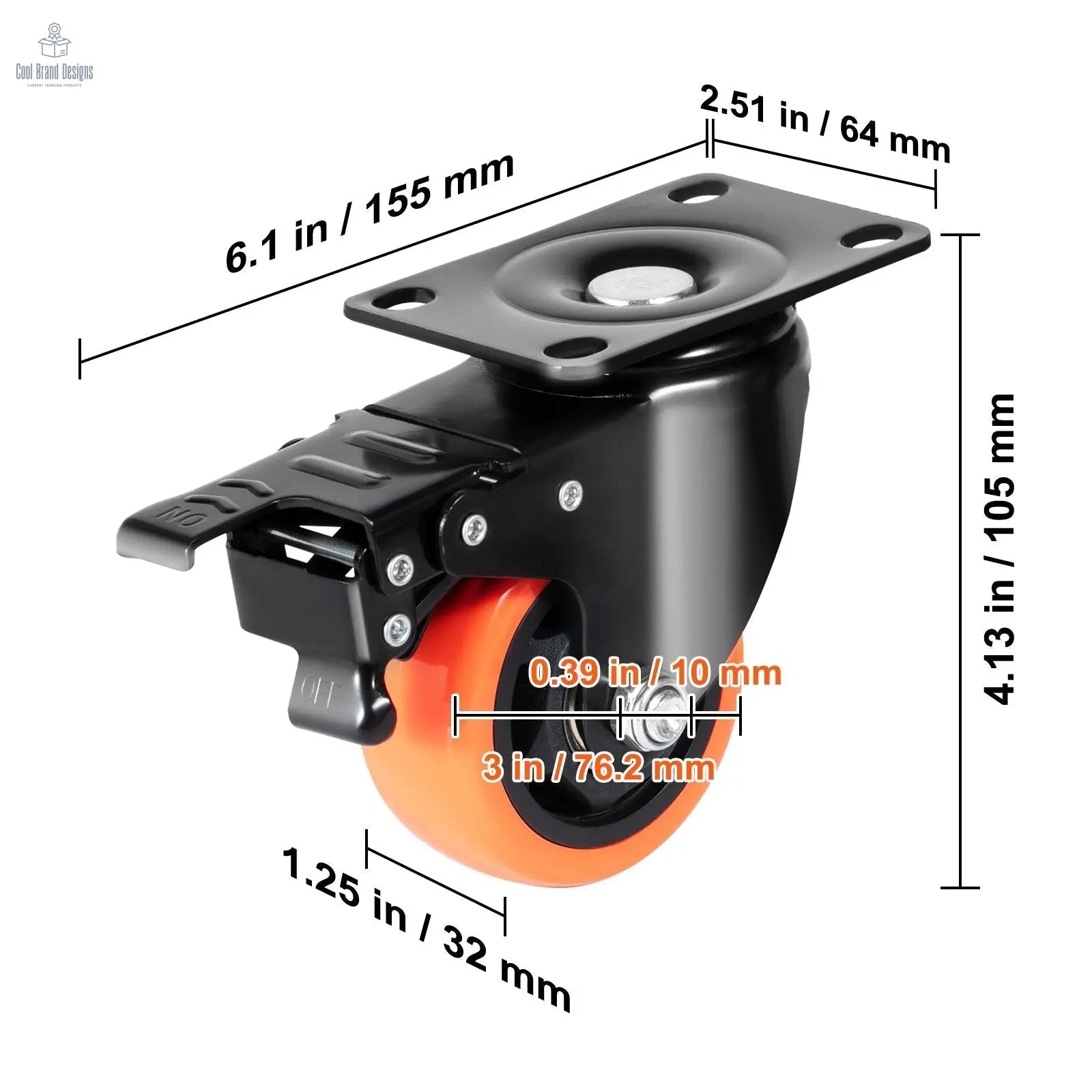 Caster Wheels, 3-inch Swivel Plate Casters, Set of 4, with Security A/B Locking No Noise PVC Wheels, Heavy Duty 250 lbs Load Capacity Per Caster, Non-Marking Wheels for Cart Furniture Workbench - Cool Brand Designs