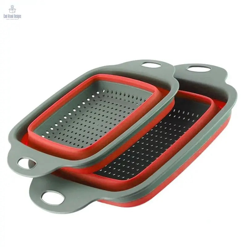 Collapsible Colander Set Of 2; Silicone Square Strainer With Handle For Kitchen Food Draining Pasta Vegetable Fruit And Meat - Cool Brand Designs