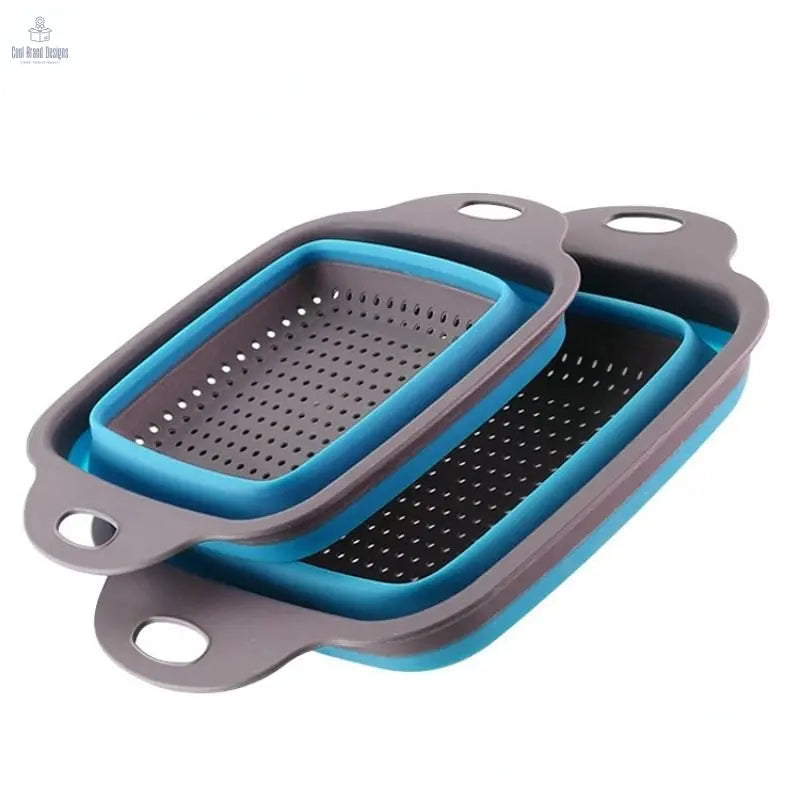 Collapsible Colander Set Of 2; Silicone Square Strainer With Handle For Kitchen Food Draining Pasta Vegetable Fruit And Meat - Cool Brand Designs