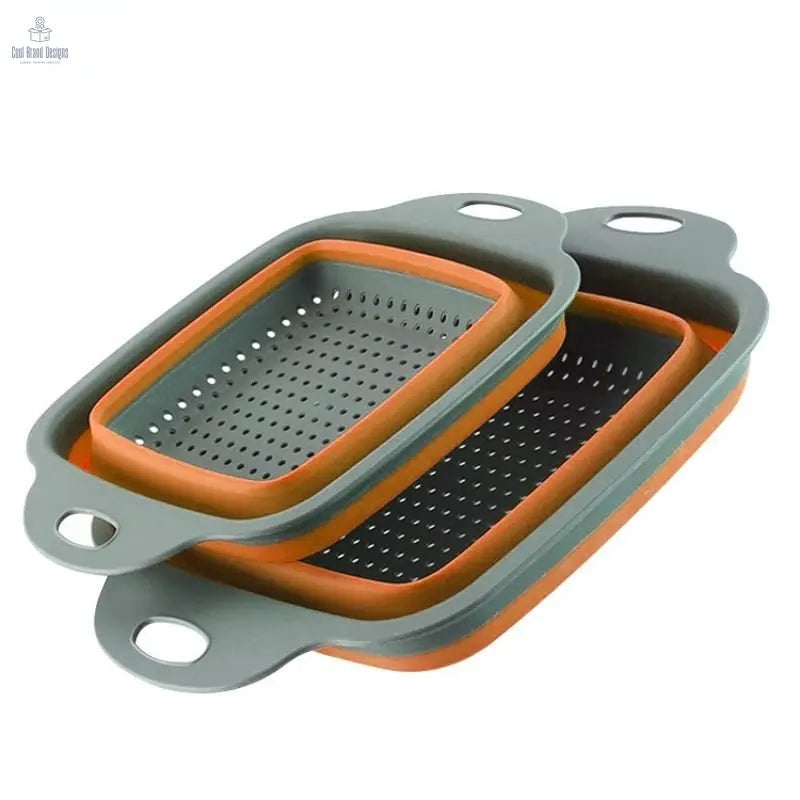 Collapsible Colander Set Of 2; Silicone Square Strainer With Handle For Kitchen Food Draining Pasta Vegetable Fruit And Meat - Cool Brand Designs