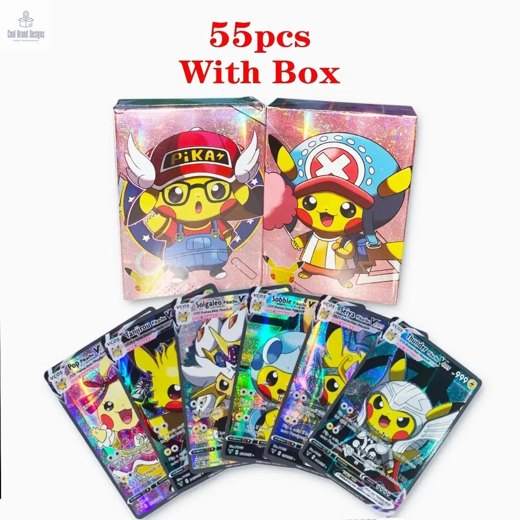 Color: nine - 55PCS Pokemon Colorful Gold Foil Card Charizard Pikachu Arceus Diamond Rainbow English French German Spanish VSTAR GX VMAX Cards - Cool Brand Designs