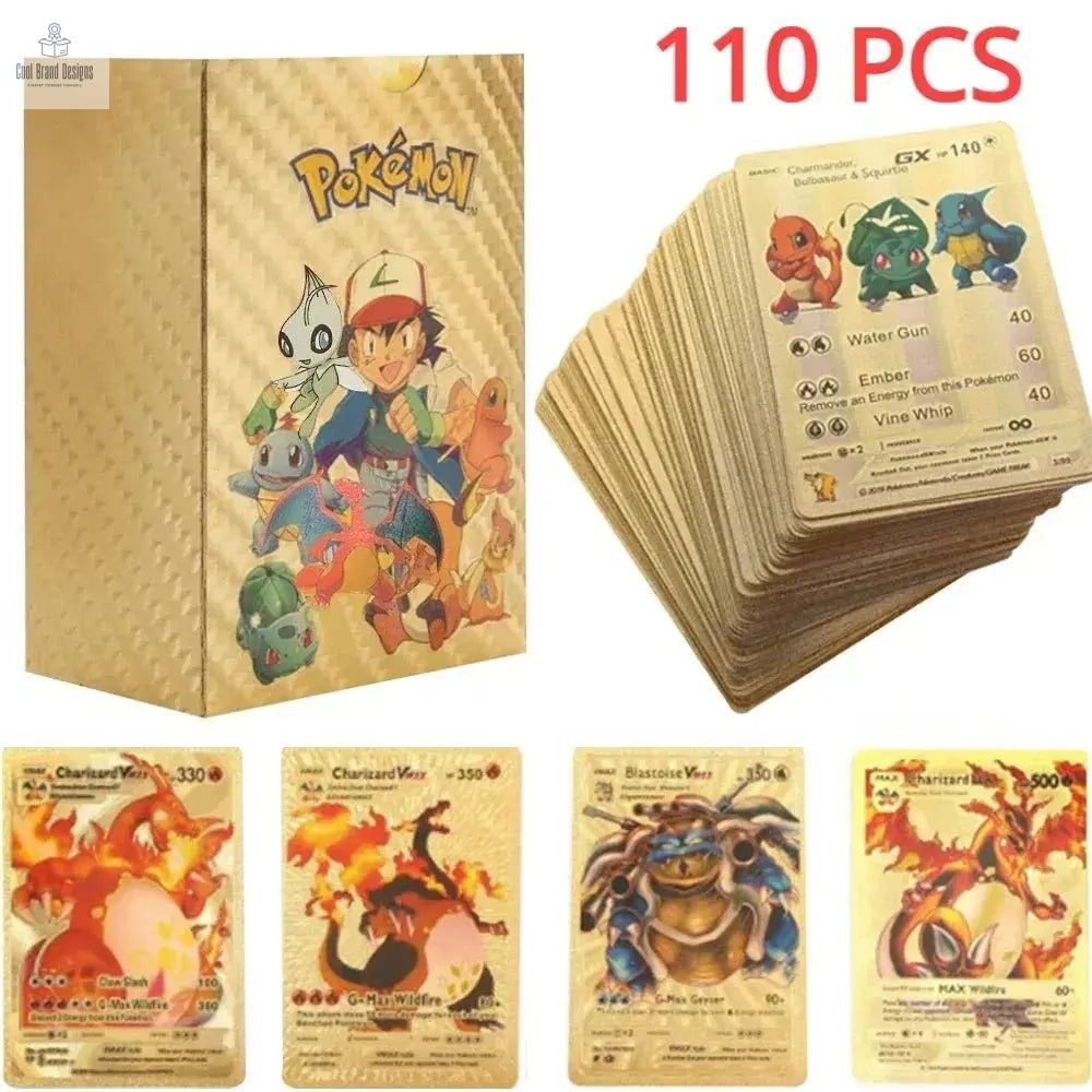 Color: nine - 55PCS Pokemon Colorful Gold Foil Card Charizard Pikachu Arceus Diamond Rainbow English French German Spanish VSTAR GX VMAX Cards - Cool Brand Designs
