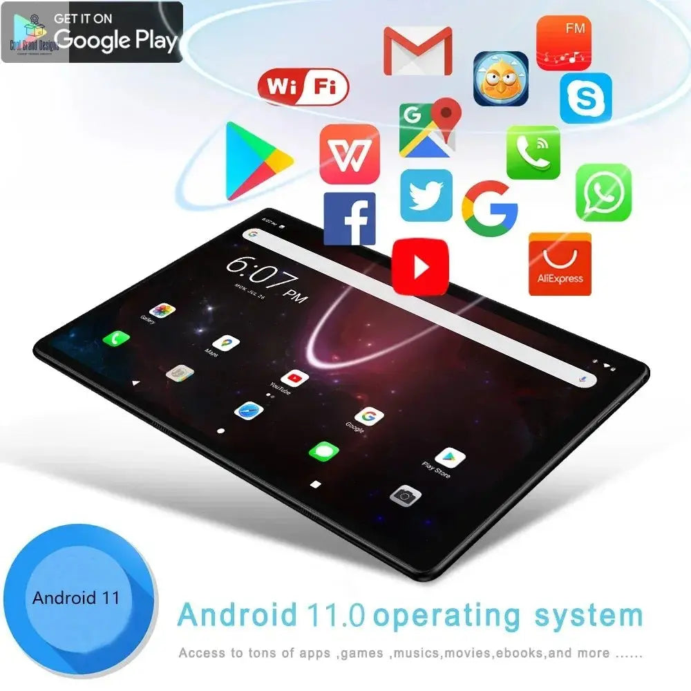Color: Silver, Bundle: Bundle 1 - New 10.1 Inch Android Tablet Pc Google Play Dual Cameras Octa Core Dual SIM Phone Call Tablets Bluetooth Wifi 4GB RAM 64GB ROM - Cool Brand Designs