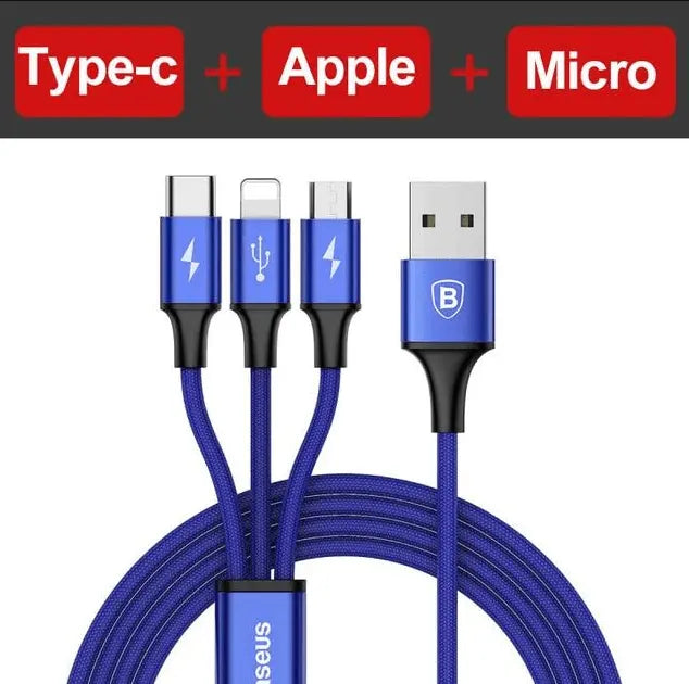 Compatible with Apple, Baseus USB Cable For iPhone X 8 7 6 Charging Charger 3 in 1 Micro USB Cable For Android USB Type c Type - c Mobile Phone Cables - Cool Brand Designs