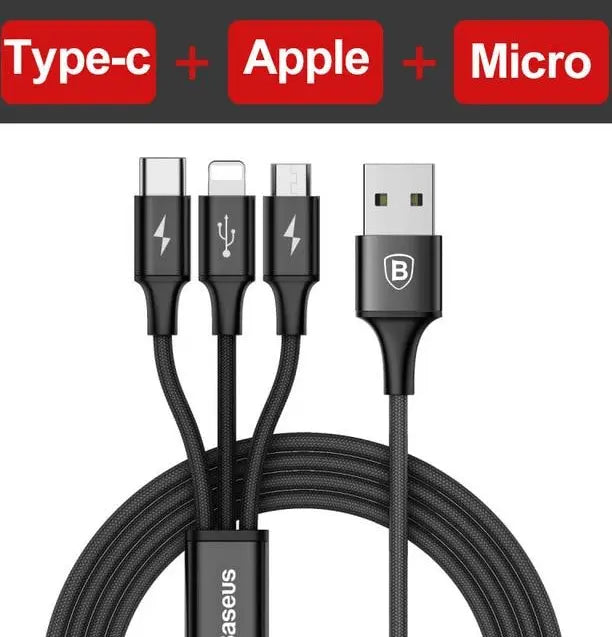 Compatible with Apple, Baseus USB Cable For iPhone X 8 7 6 Charging Charger 3 in 1 Micro USB Cable For Android USB Type c Type - c Mobile Phone Cables - Cool Brand Designs
