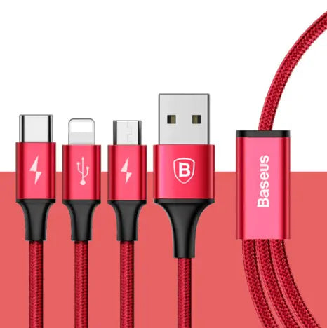 Compatible with Apple, Baseus USB Cable For iPhone X 8 7 6 Charging Charger 3 in 1 Micro USB Cable For Android USB Type c Type - c Mobile Phone Cables - Cool Brand Designs