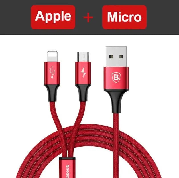 Compatible with Apple, Baseus USB Cable For iPhone X 8 7 6 Charging Charger 3 in 1 Micro USB Cable For Android USB Type c Type - c Mobile Phone Cables - Cool Brand Designs