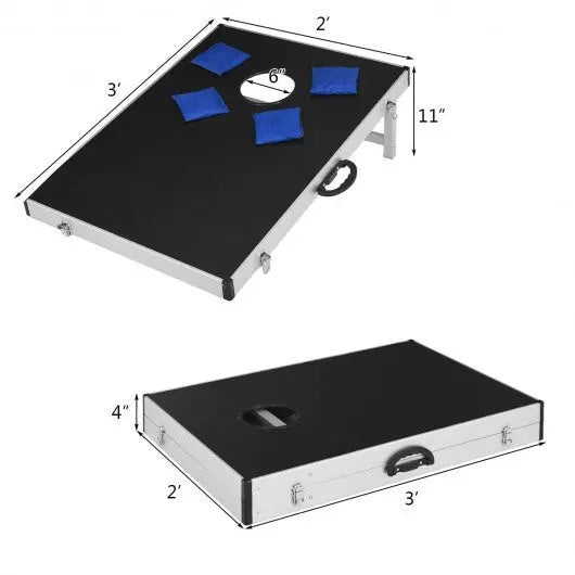 Cornhole Set with Foldable Design and Side Handle - Color: Black Cool Brand Designs