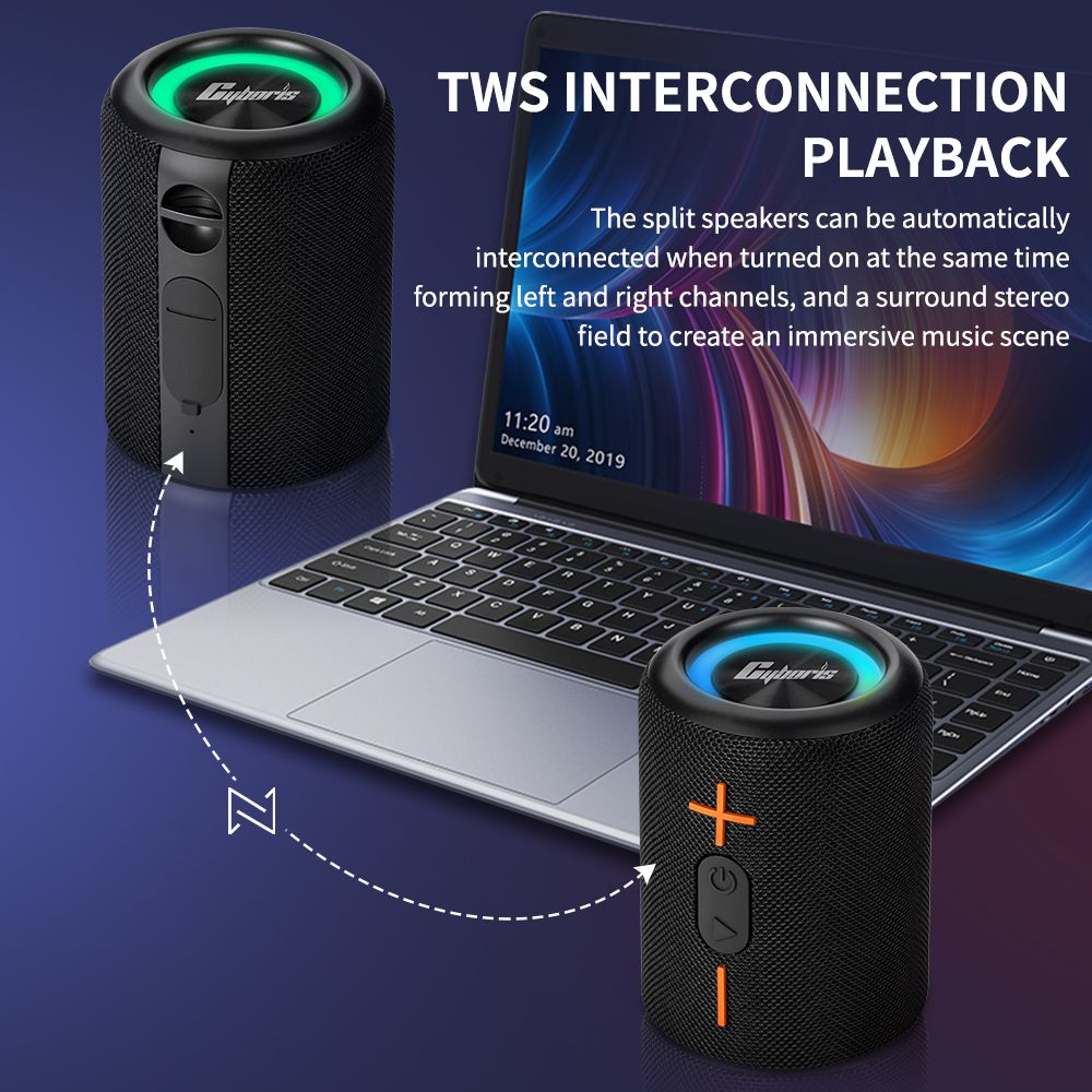 Cyboris S10 2 in 1 Portable Splittable Bluetooth Speaker, Waterproof Split Wireless Speaker Bluetooth V5.3 with 20W Loud Stereo Sound, 24H Playtime, True Wireless Pairing for Home, Outdoor or Travel - Cool Brand Designs