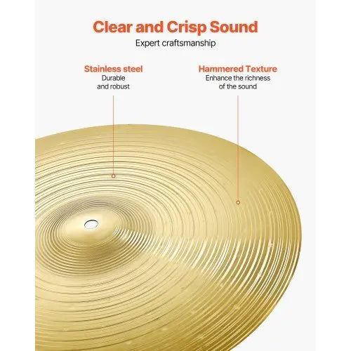 Cymbal Pack, 6 Pieces Cymbals for Drum Set, Alloy Cymbals Drum Set Includes 14 - inch Hi - Hats, 16 - inch Crash, 18 - inch Crash, 20 - inch Ride, 10 - inch Splash, 16 - inch China, Drumsticks & Cymbal Bag - Cool Brand Designs