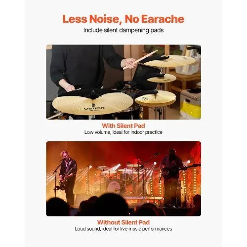 Cymbal Pack, 6 Pieces Cymbals for Drum Set, Alloy Cymbals Drum Set Includes 14 - inch Hi - Hats, 16 - inch Crash, 18 - inch Crash, 20 - inch Ride, 10 - inch Splash, 16 - inch China, Drumsticks & Cymbal Bag - Cool Brand Designs